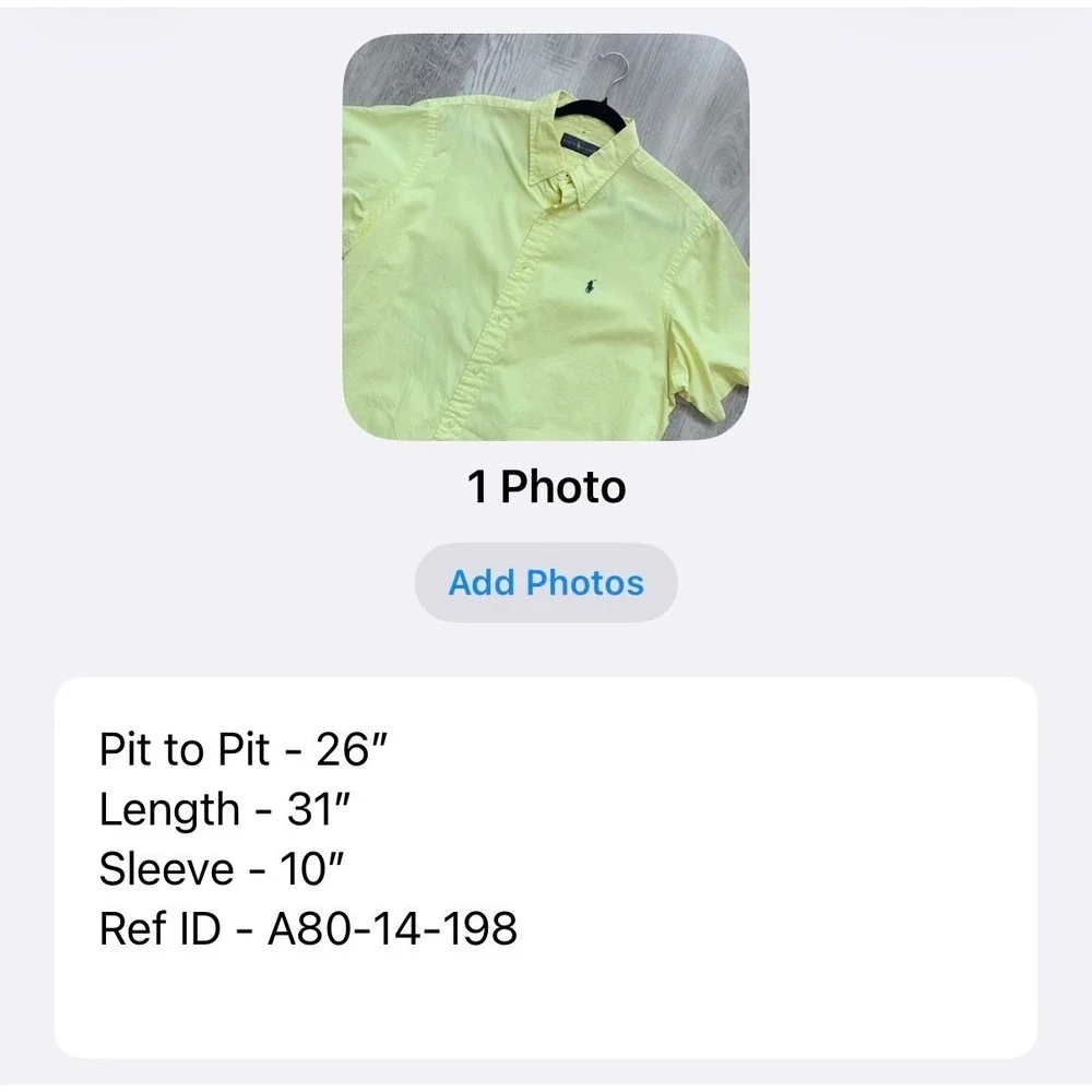 Polo Ralph Lauren Button Down Shirt Mens XL Yellow Cotton Short Sleeve Pony